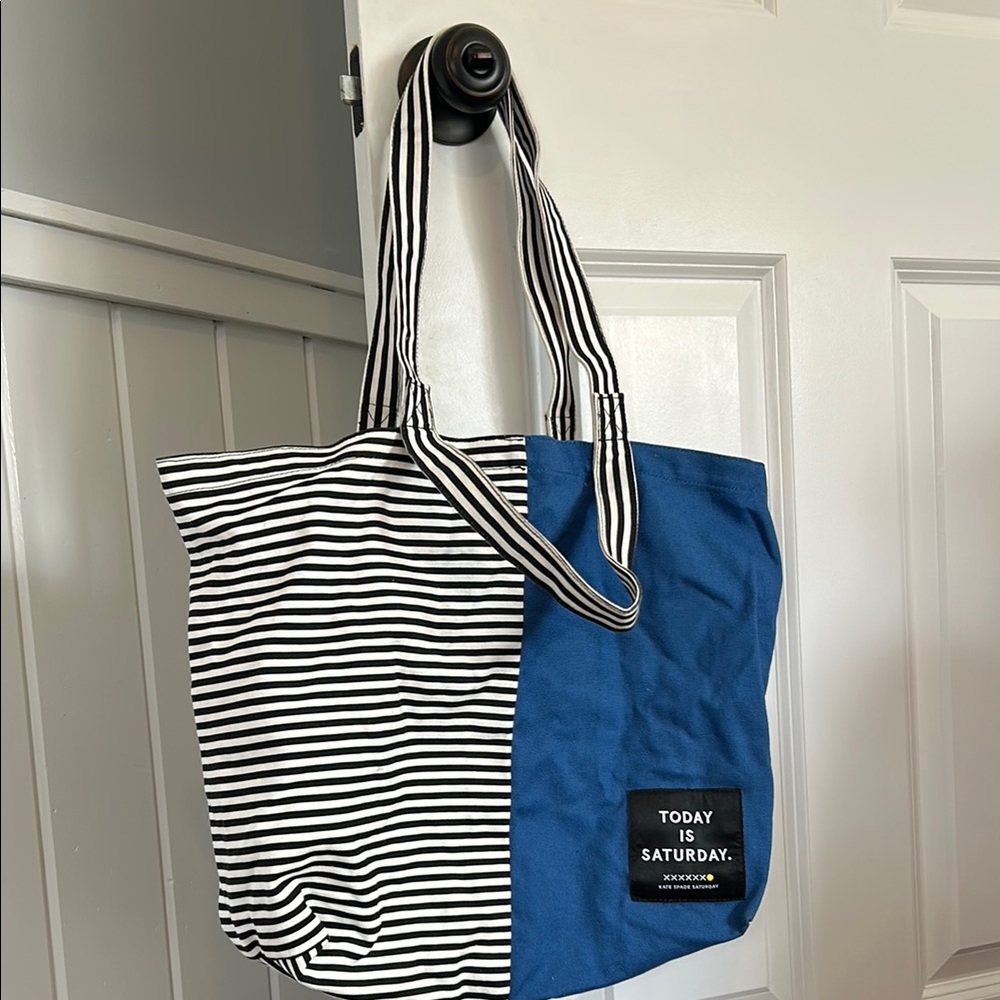 Kate Spade Saturday Blue and Black Striped Tote Bag